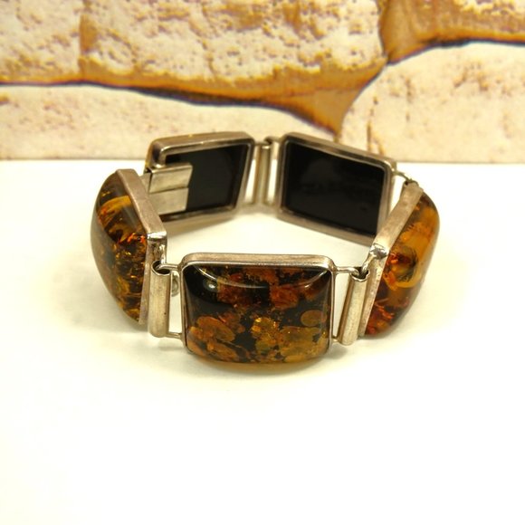 AMBER and 925 SILVER HEAVY LINK BRACELET 8 inch, Chunky BRACELET, UNISEX GIFT - Picture 7 of 10